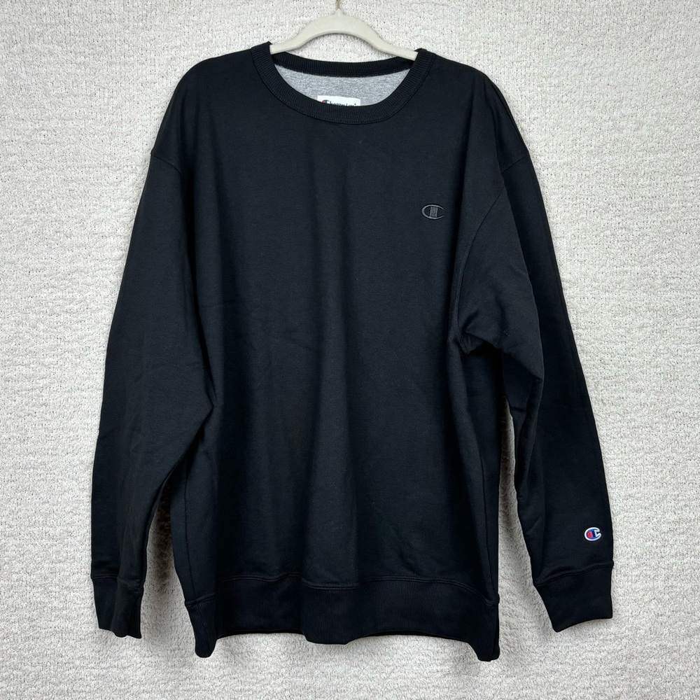 Champion‎ Sweatshirt 2XL Black Power Blend Fleece Pullover Crewneck Casual Logo